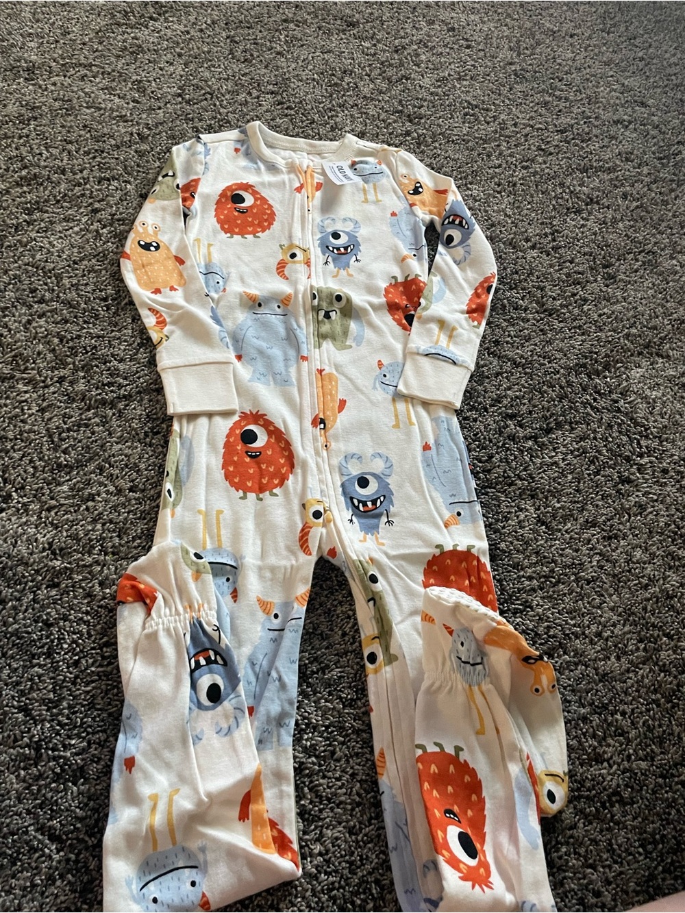 Unbranded Kids White Monster Print One-Piece Pajamas